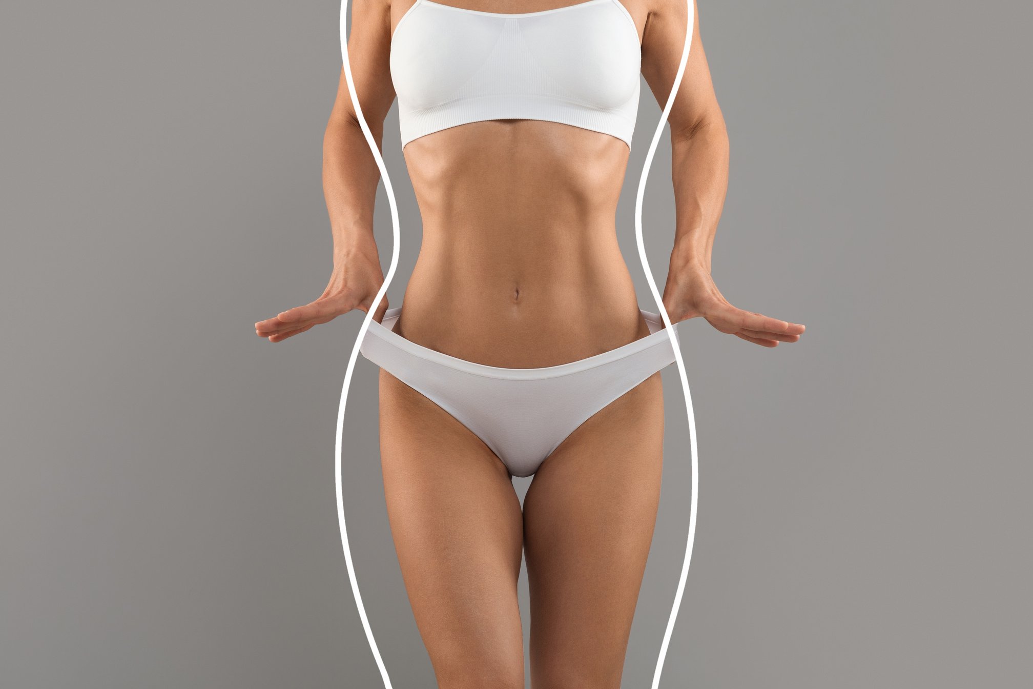 Fit Person in White Lingerie with Body Shape Outline